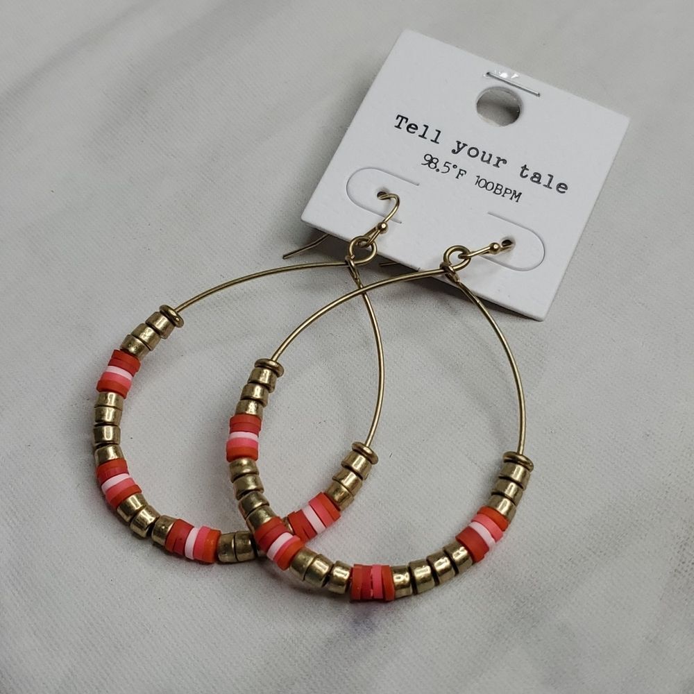Pink/Orange/Gold Beaded dangle earrings